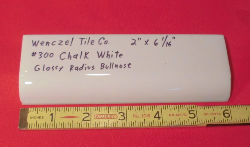 1 pc. Chark White: Glossy Ceramic Bullnose Tile by Wenczel 2″ X 6-1/16″ Mud-Cap