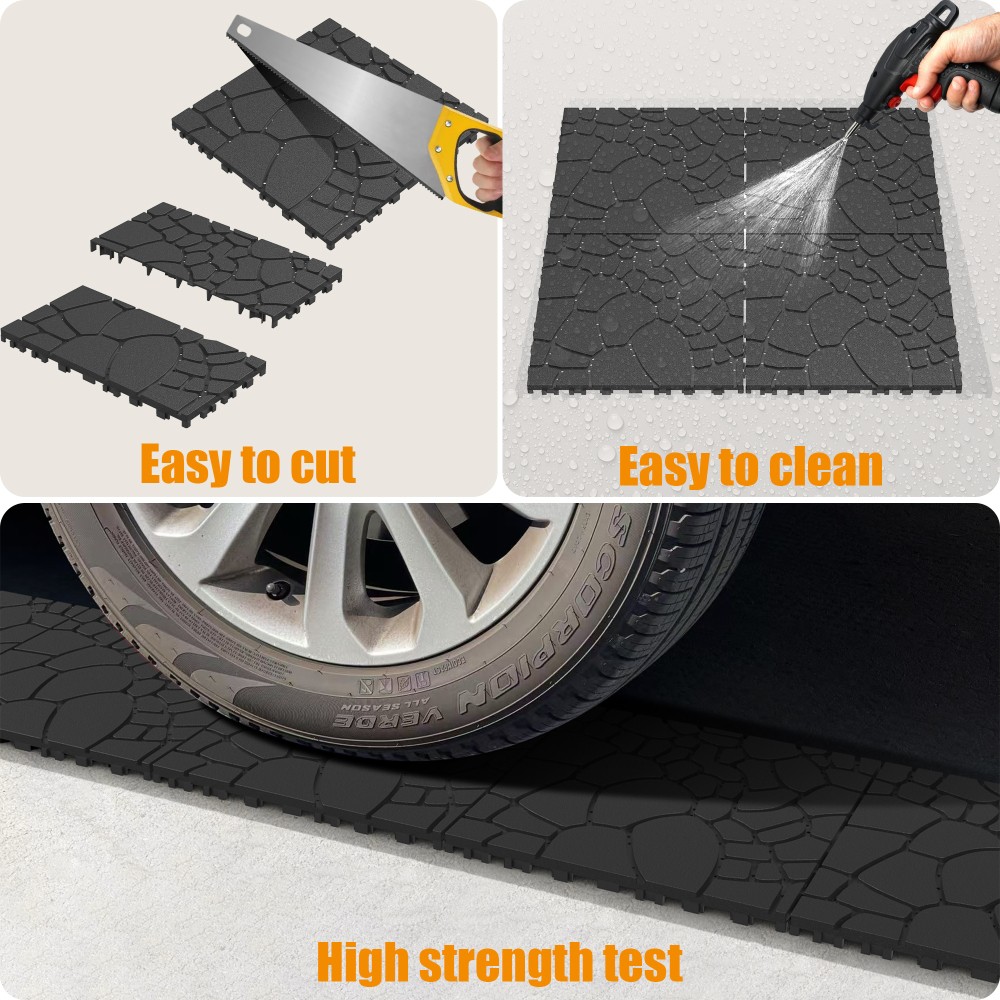 12″ Stone Texture Interlocking Deck Tiles 44Pcs Dark Gray PP Module Floor Tile