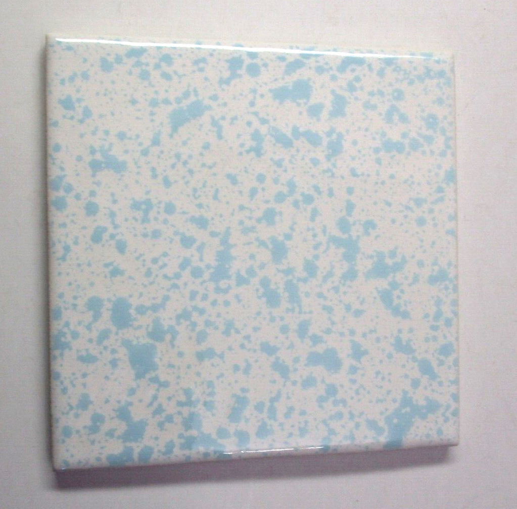 1 Wall Tile Florida USA FT 4-3/8″ Ceramic Mottled Sky Blue on Off White Vtg MCM