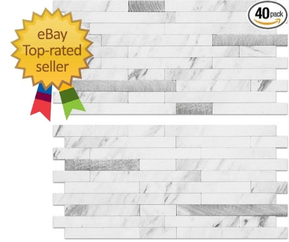40 Sheets Faux Stone Peel and Stick Backsplash, White Marble Look PVC Wall Ti…
