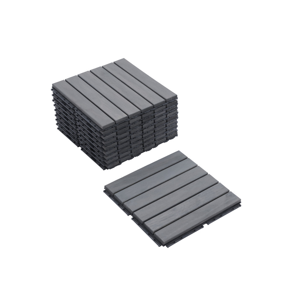 30 PCS Striped Deck Tiles – Interlocking – Acacia Hardwood Patio & Pool Flooring