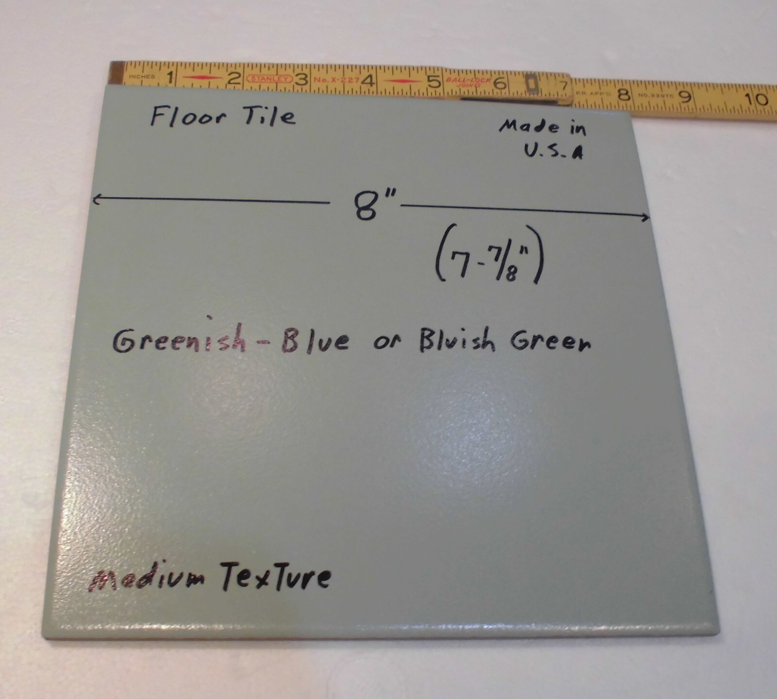 1 pc. Greenish-Blue or Bluish Green: Floor Tile 8″ X 8″ Medium Textured, USA