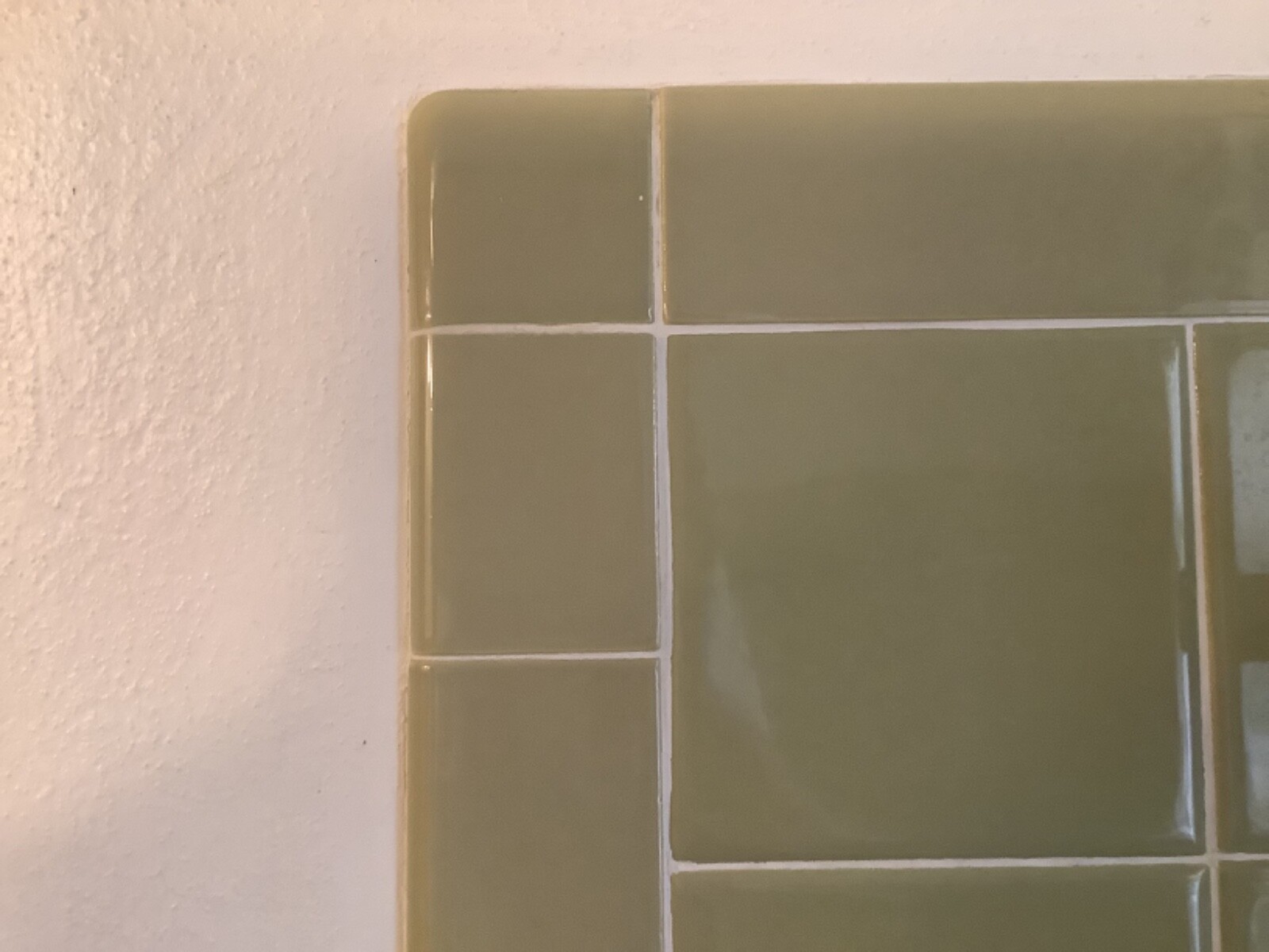 Ceramic Tile ‘Avocado-Green’ 4-5/8” Glossy (1) by Crown Tile Co.; Cleaned Used