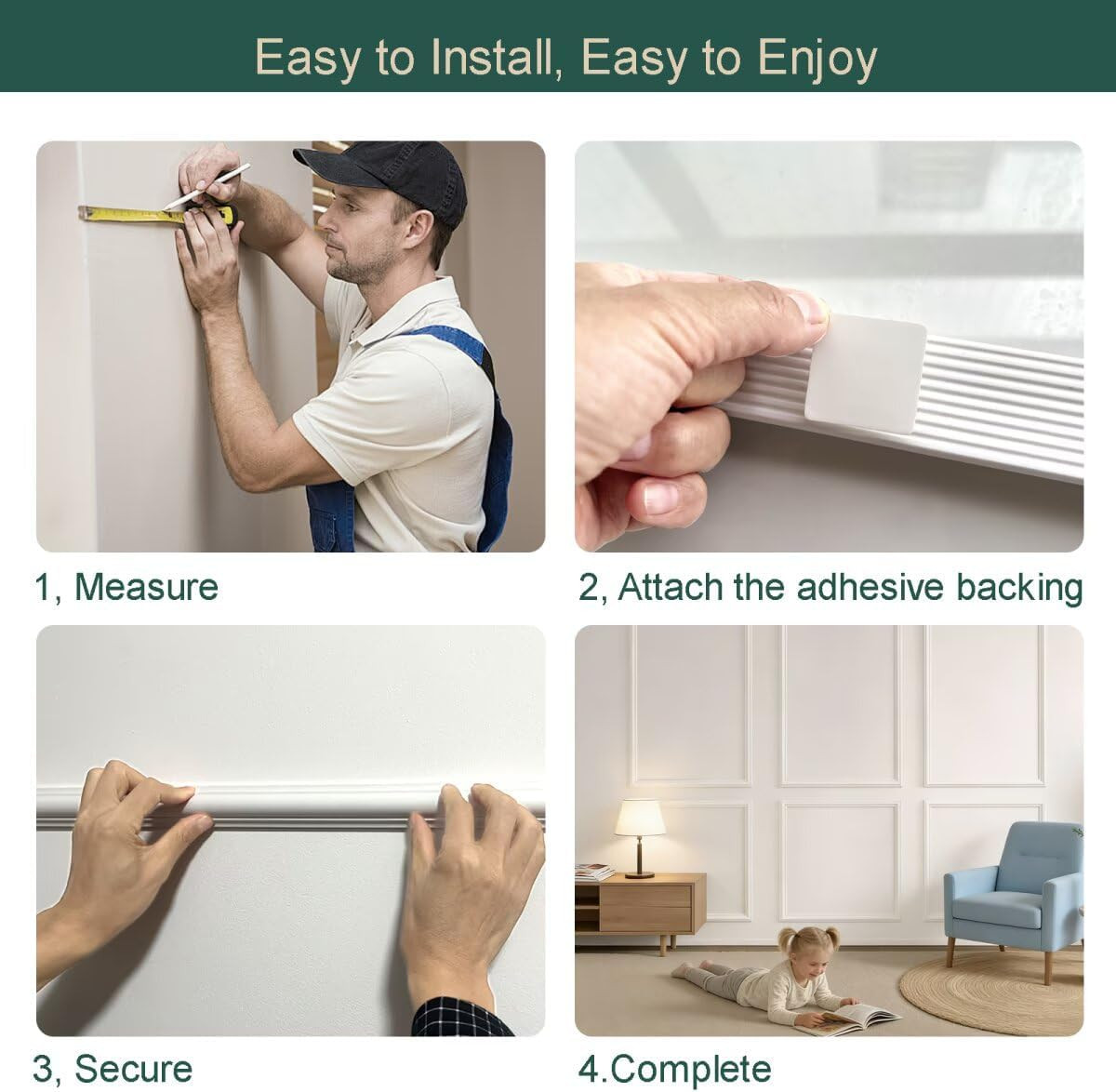 Peel and Stick Wainscoting Kit – 6 Frame Wall Molding Panels for Easy Decor