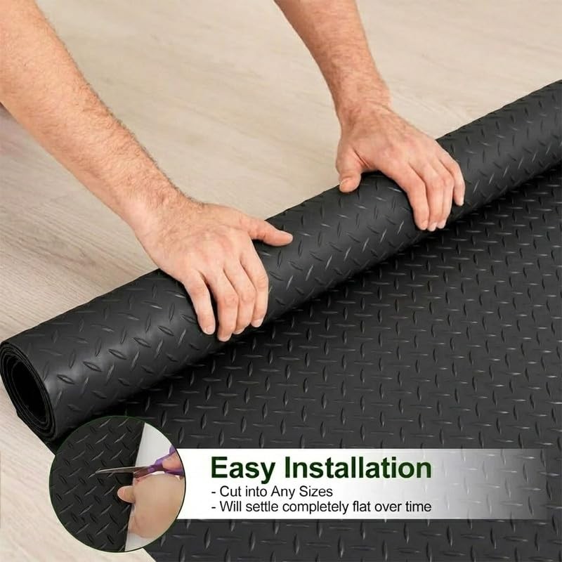 Garage Floor Mat, PVC Flooring Roll Thickened Garage Mats, Heavy 2FTX4FT Black