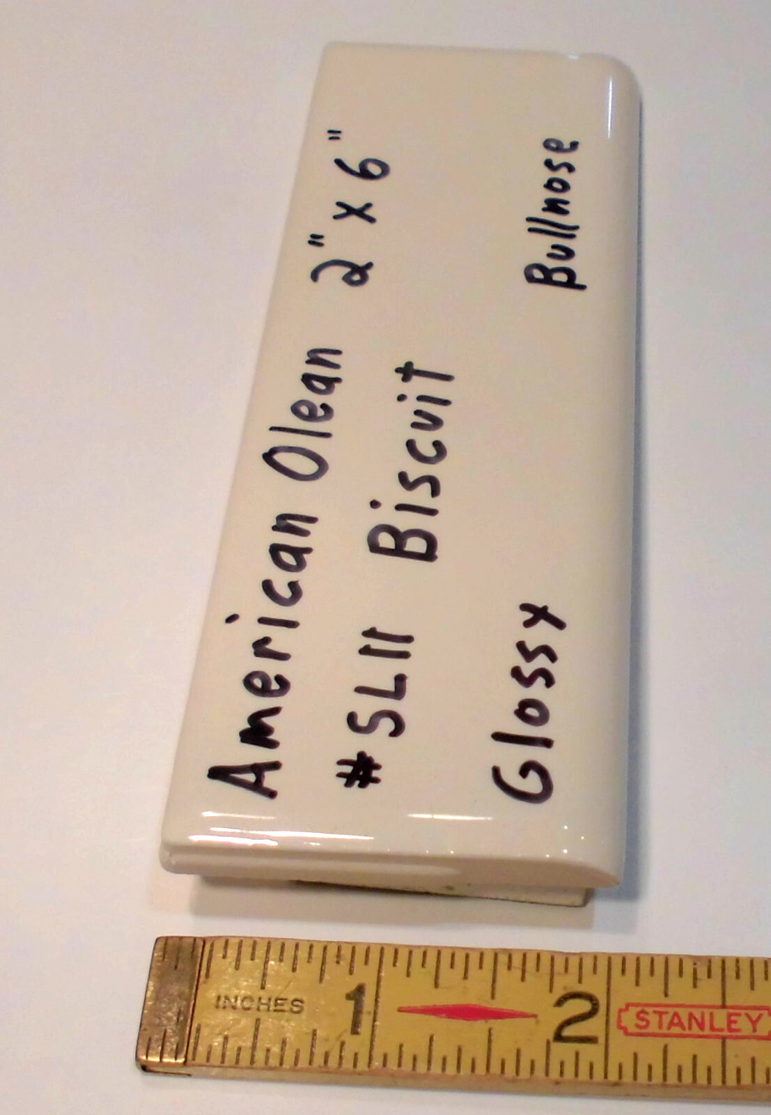 1 pc. Gloss Biscuit: 2″ X 6″ Surface Bullnose Ceramic Tile, by American Olean