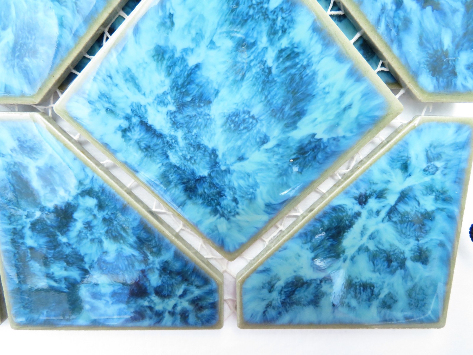 Tiles Weatherproof Medium Blues, 8 Decorative “Cloud” 6″ x 6″ On Netting UNUSED