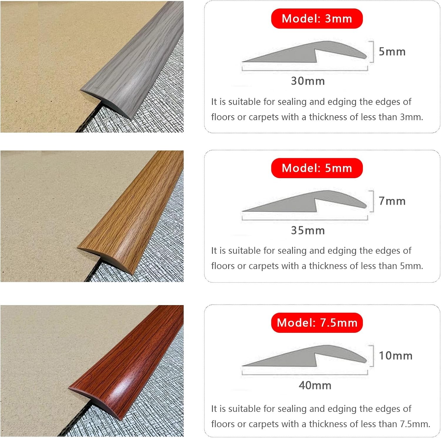 3.3ft Floor Transition Strip,Self Adhesive Carpet Edging Trim,Vinyl Laminate