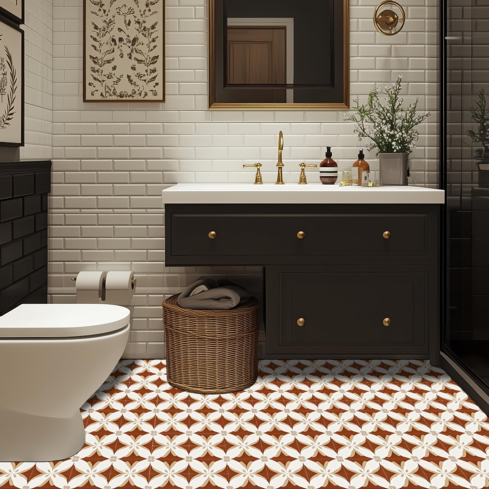 White Beige Brown Petal Pattern Floor 12×12 Vinyl Tile