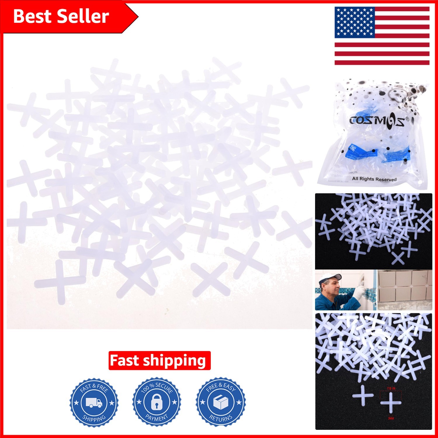 Durable 1/8 Inch Tile Spacers – 500 Count White Plastic for Wall & Floor Tiles