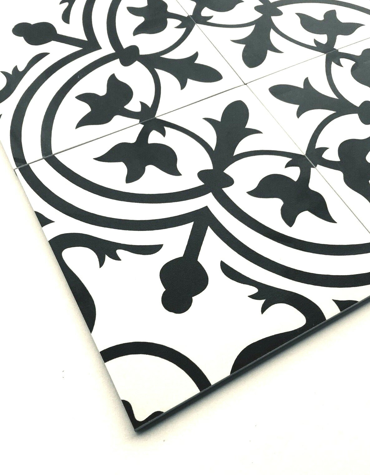 8×8 Flora Black White Porcelain Floor and Wall Tile By Squarefeet Depot