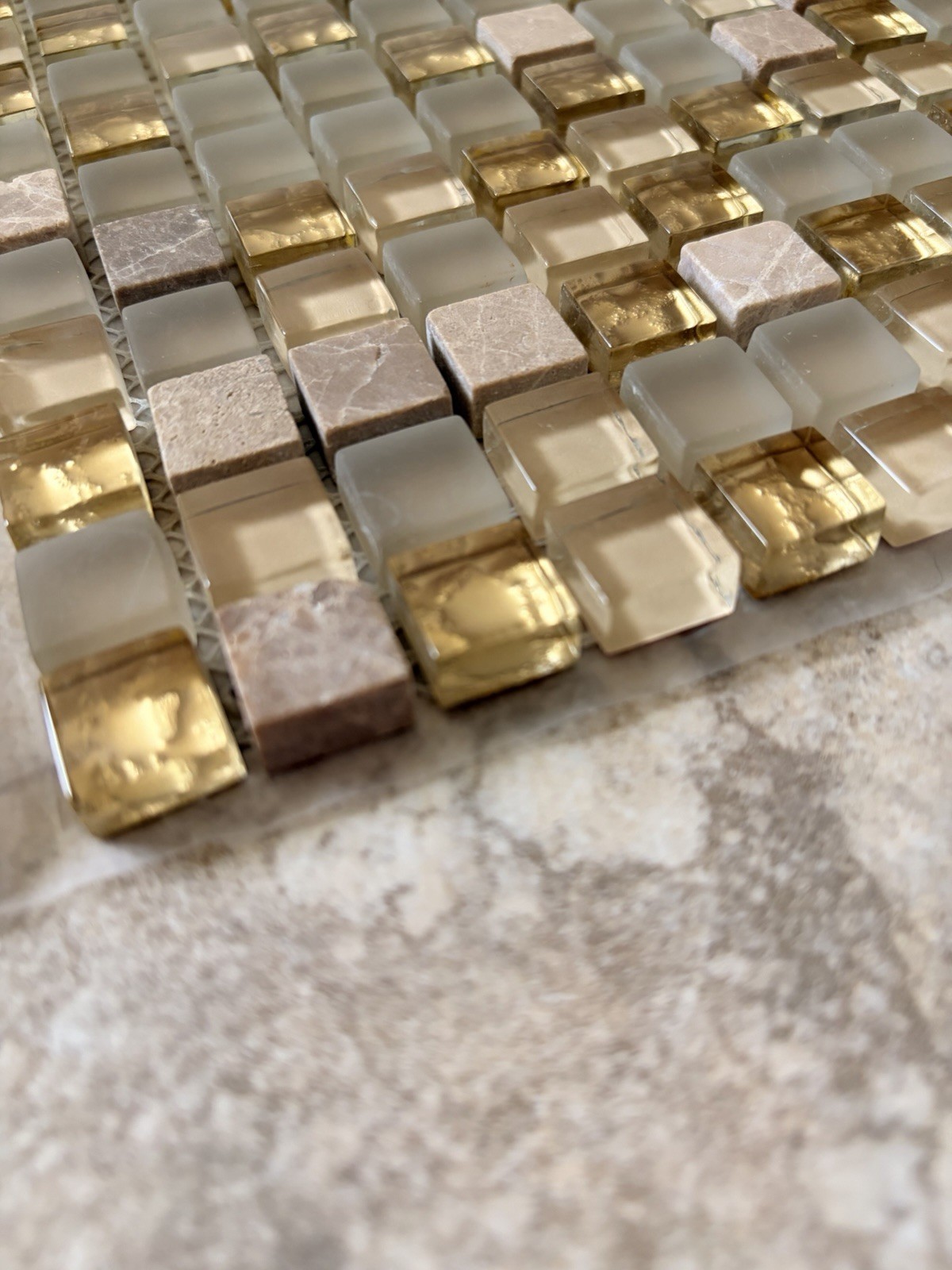 Crystal Stone Glass/Natural Stone Mosaic Tile Sheet Gold Gray 30x30cm