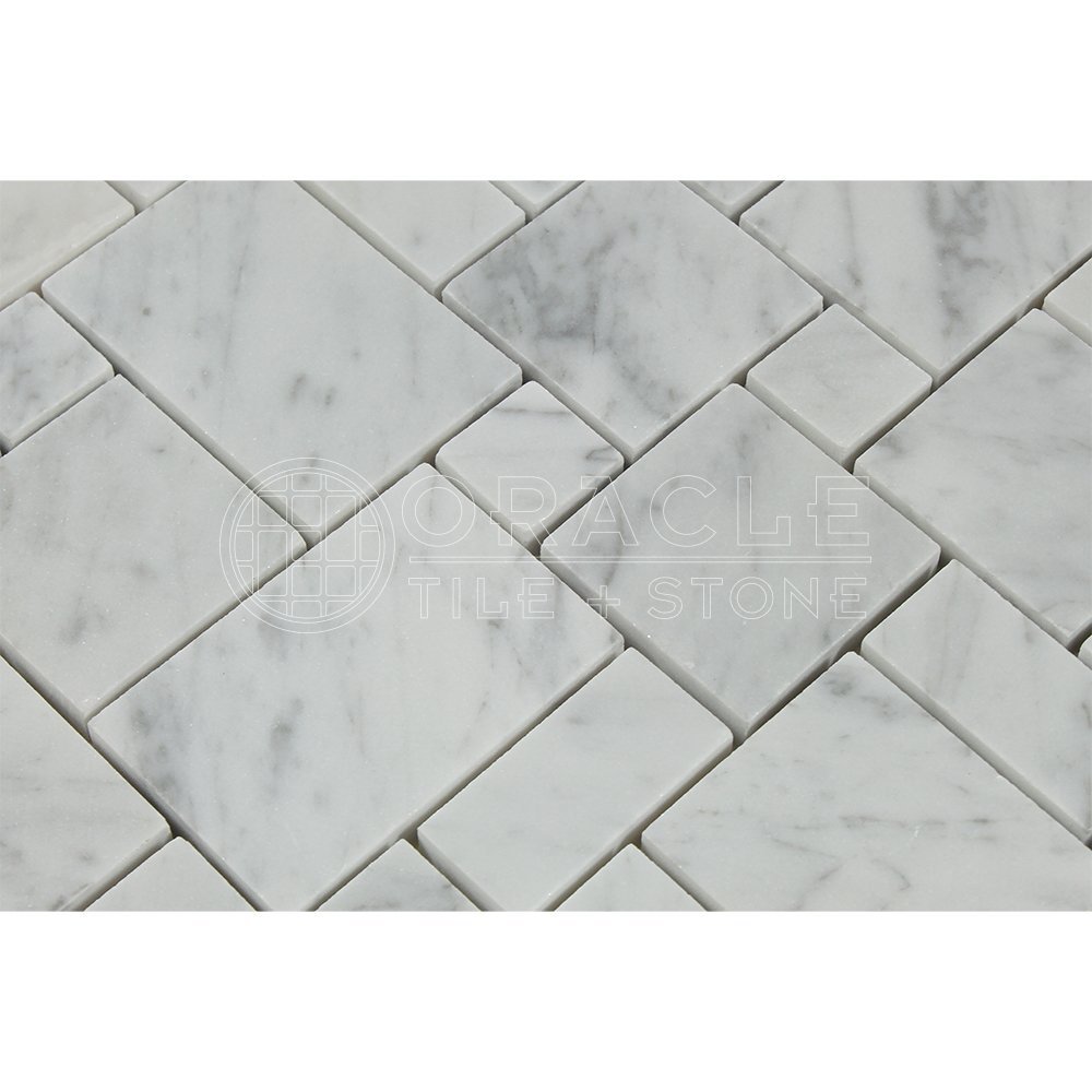 Carrara White Italian (Bianco Carrara) Marble MiniVersailles Pattern Mosaic Tile