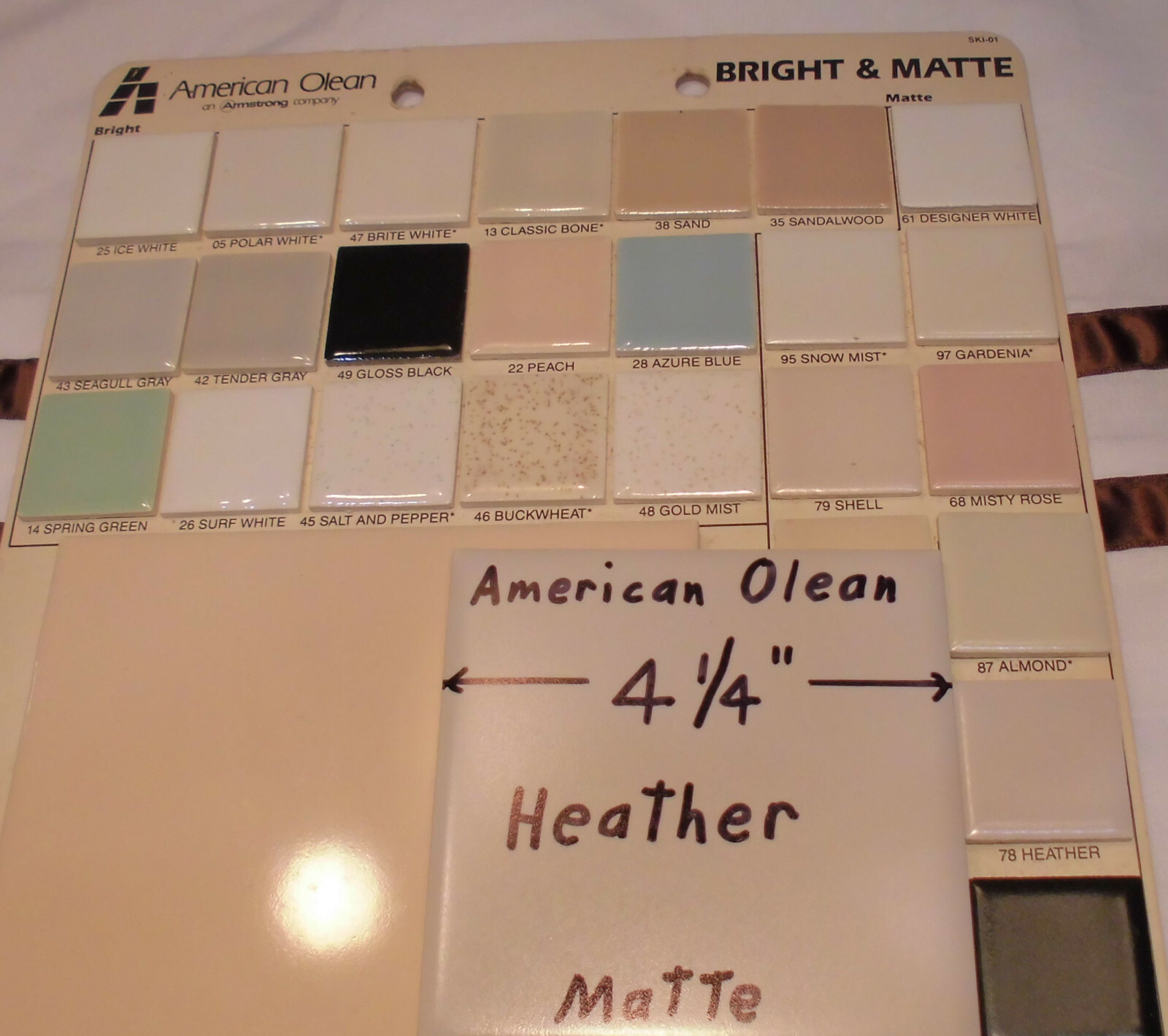 1 pc. Vintage Matte Ceramic Tile *Heather* American Olean Co. 4-1/4″ Pinkest?