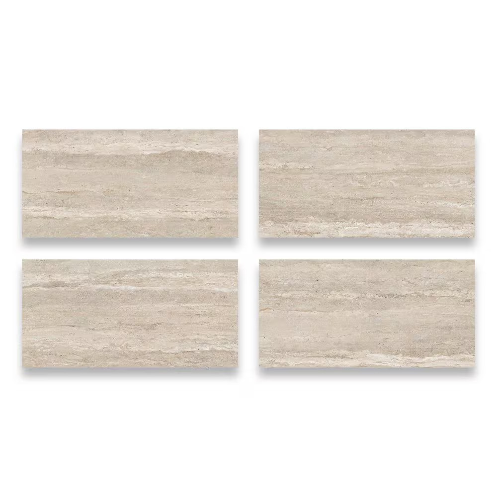 American Travertine Beige 24 In. X 48 In. Chiseled 3D Porcelain Large Format Wal