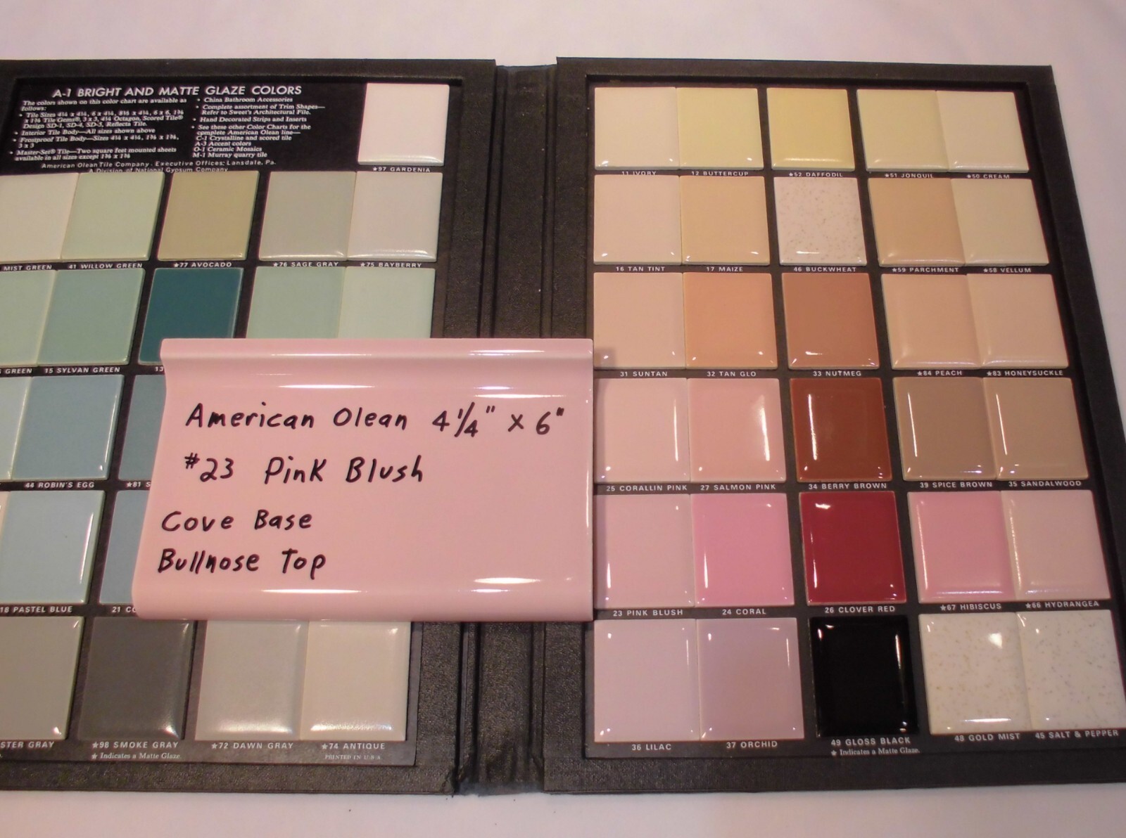 1 pc. Pink Blush #23 Bullnose Top; base/cove Ceramic Tile; 6″ American Olean