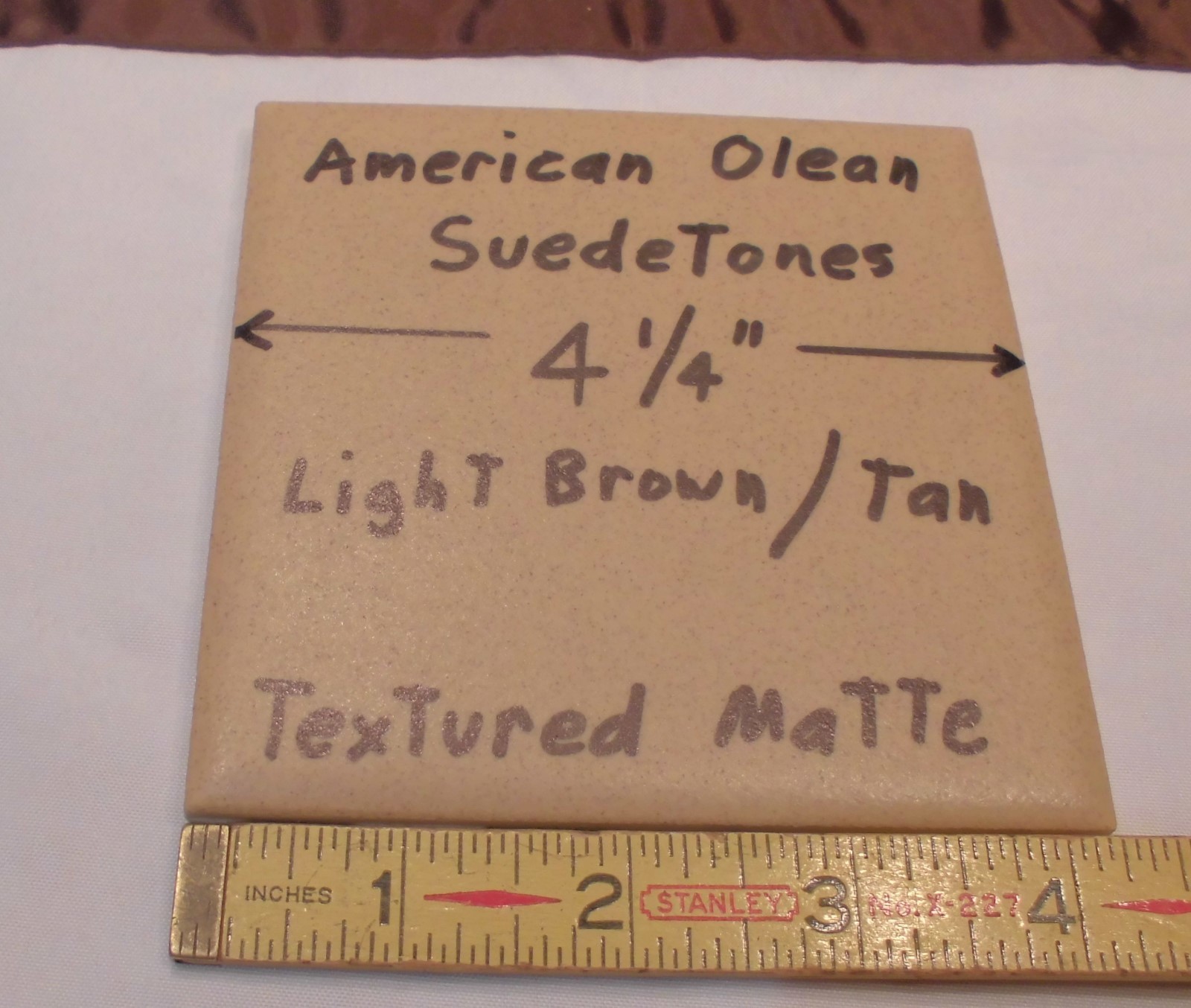 1 pc. *Light Brown* Ceramic Tiles *Suedetones* by American Olean Co. 4-1/4″ NOS