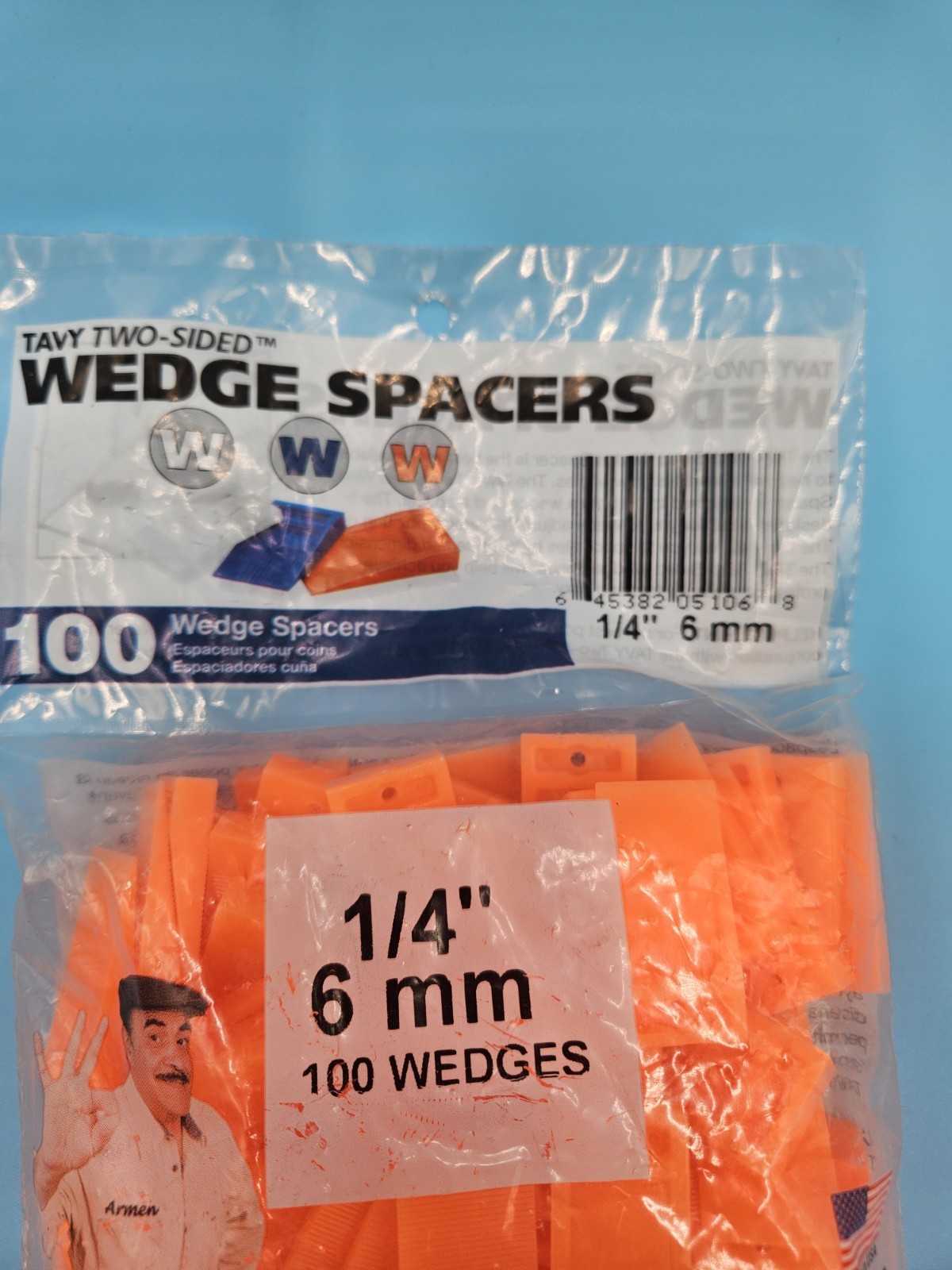 100 WEDGE SPACERS for Tile Marble 1/4″ 6mm ORANGE Plastic 2 Sided shim TAVY 5106