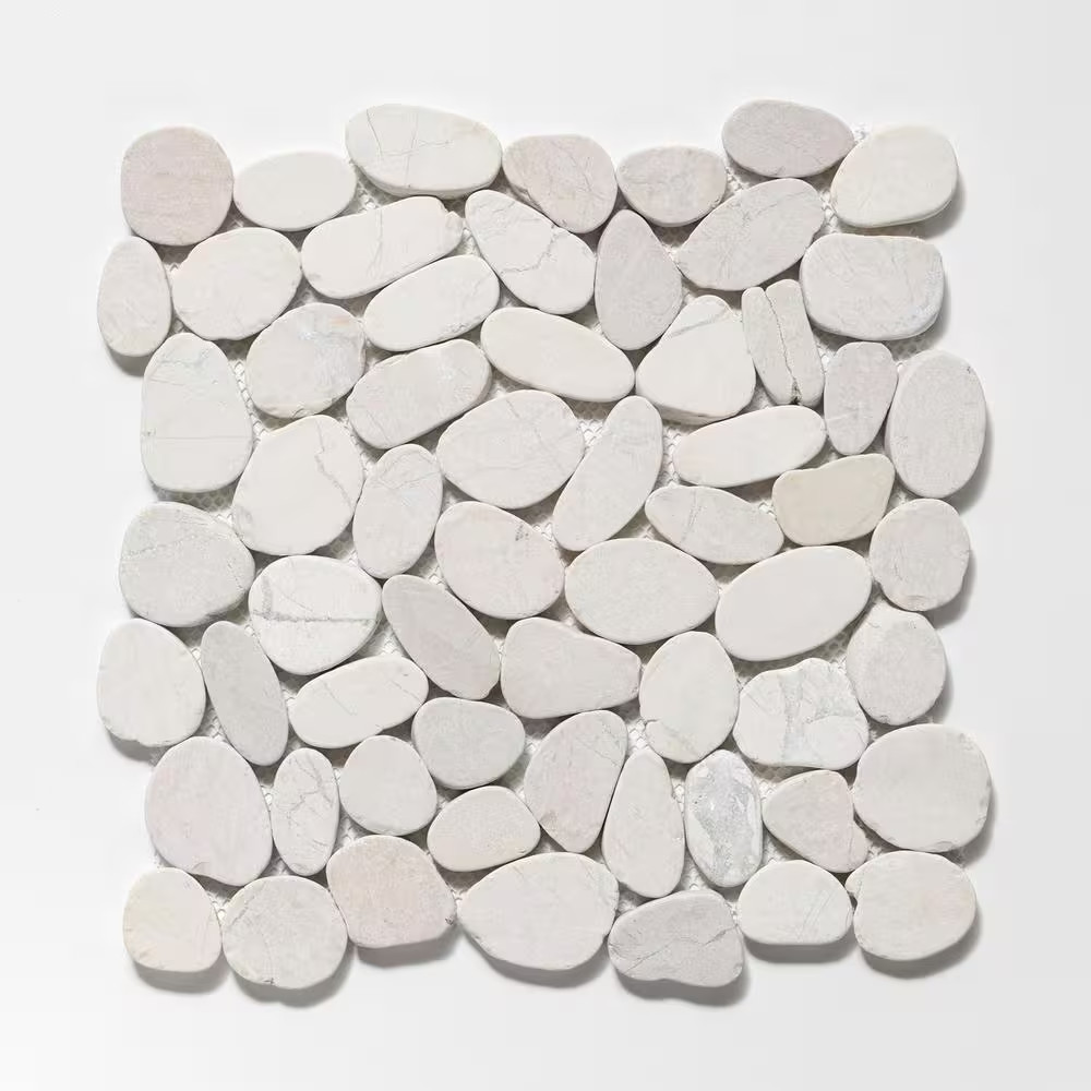 Sliced Pebble Tile White 11-1/4 In. X 11-1/4 In. X 9.5 Mm Mesh-Mounted Mosaic Ti