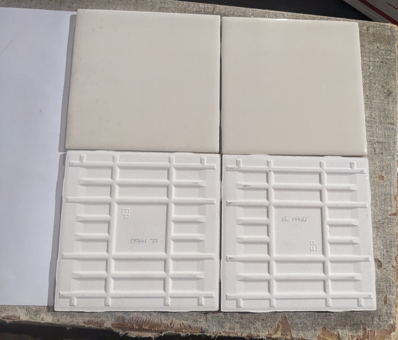 4 pc American Olean Ceramic Wall Tile 4 1/4″ Gloss Almond #12 Square Bright