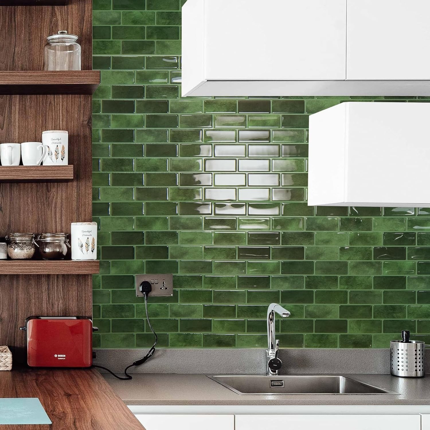 Transform Your Kitchen with Jade Green 10-Sheet Peel and Stick Tiles – 12″x12″