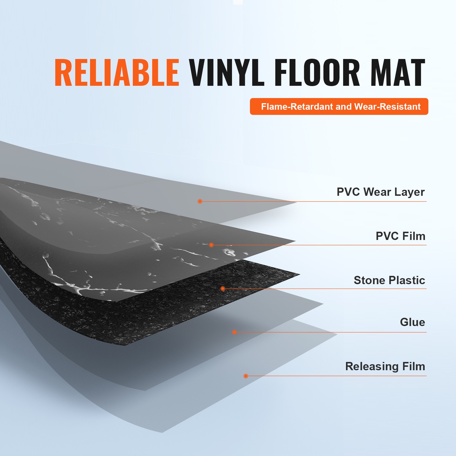 VEVOR 12” x 12” Self Adhesive Vinyl Floor Tiles 50 PCS 1.5mm Thick Black Marble