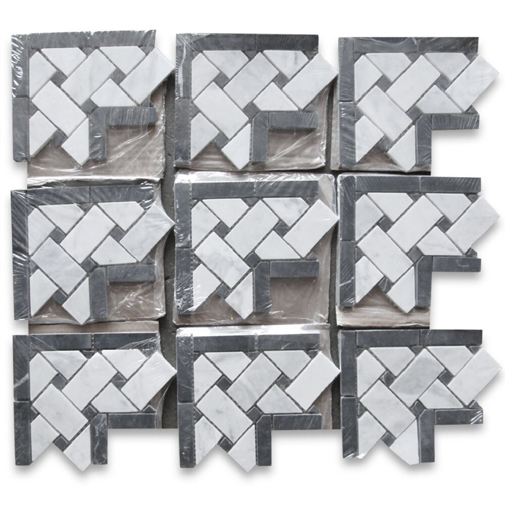 C651CXH Carrara Venato Carrera Marble 4×4 Basketweave Mosaic Corner Honed