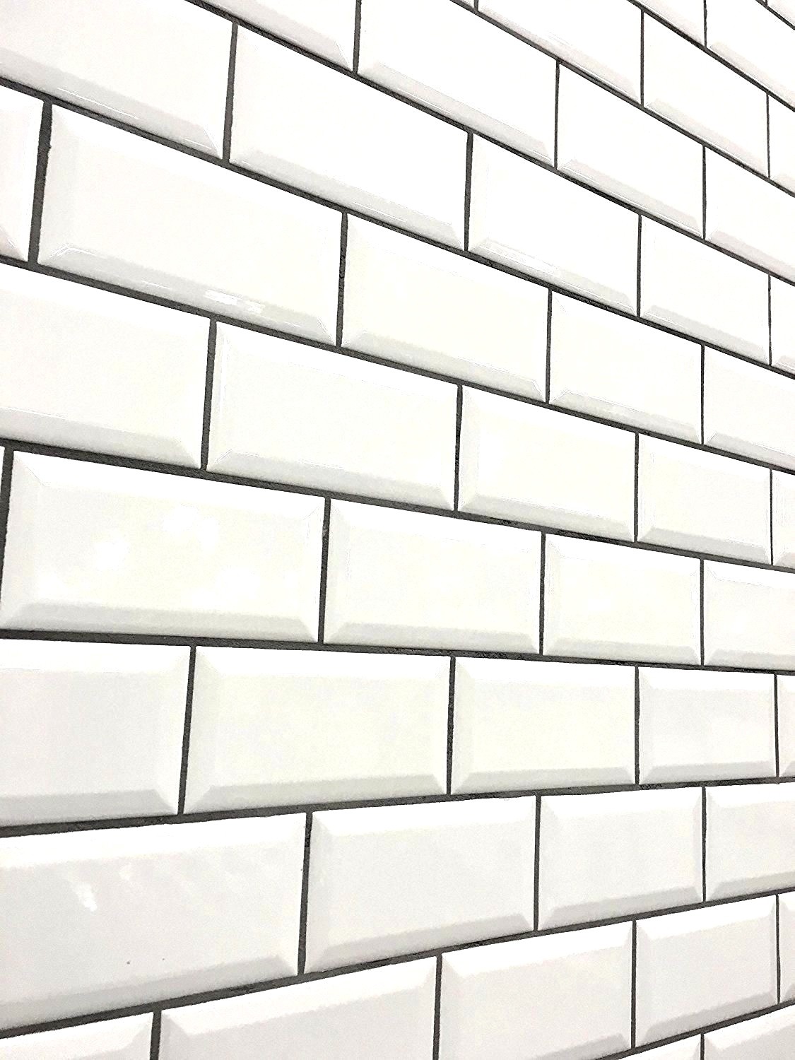 White 3×6 Beveled Shiny Glossy Finish Ceramic Subway Tile Backsplash Wall Bath
