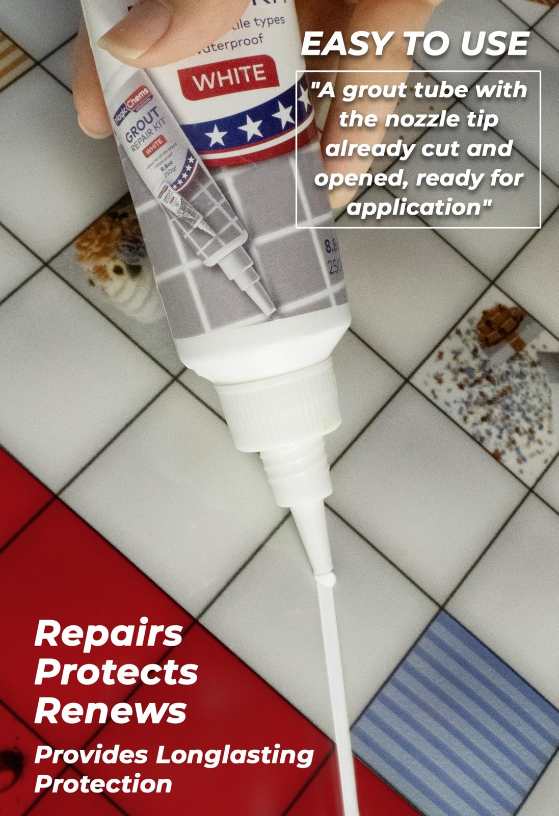 Tile Grout Repair, White 8.8 oz/250gr. Fast Drying Grout Repair Kit, Grout Fi…