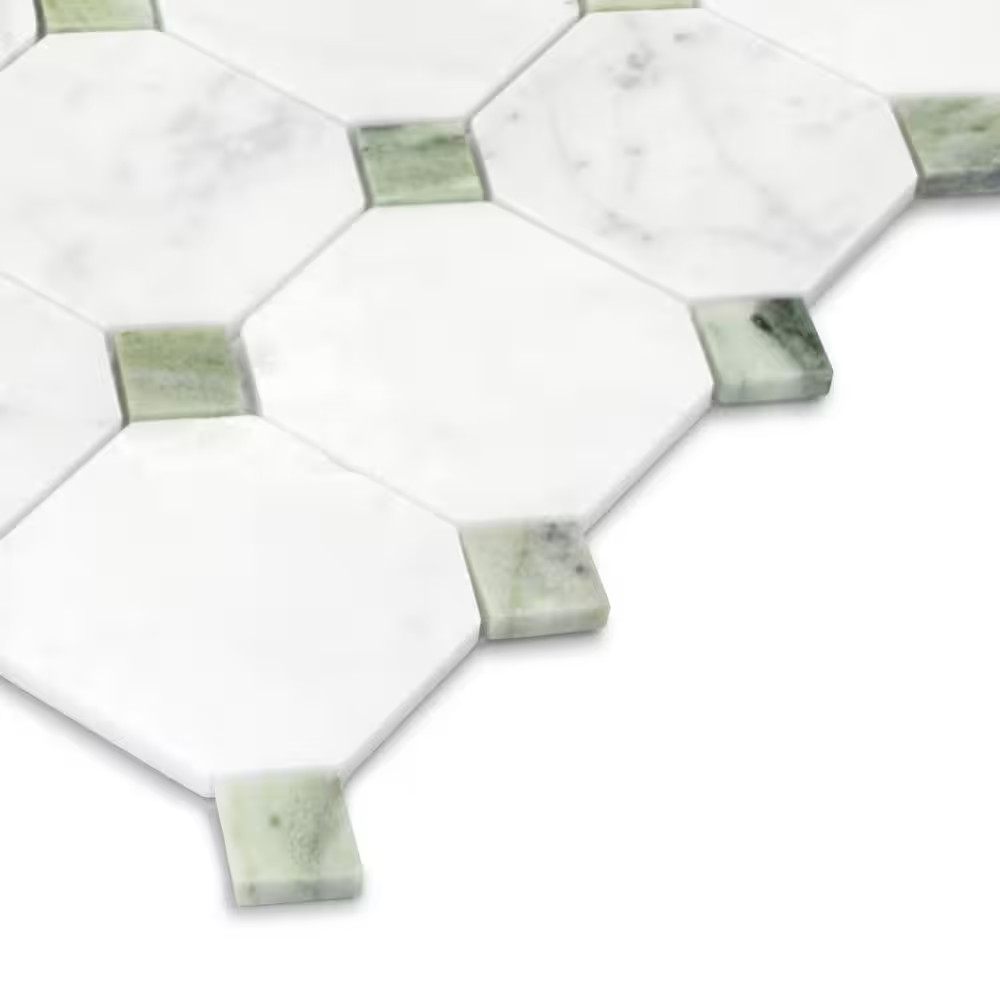 Octagon Carrara White and Green 11.5 In. X 11.5 In. Honed Natural Marble Floor a