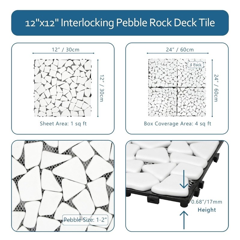 Recycled Glass Interlocking Tiles Waterproof Durable Outdoor Indoor Use 12×12