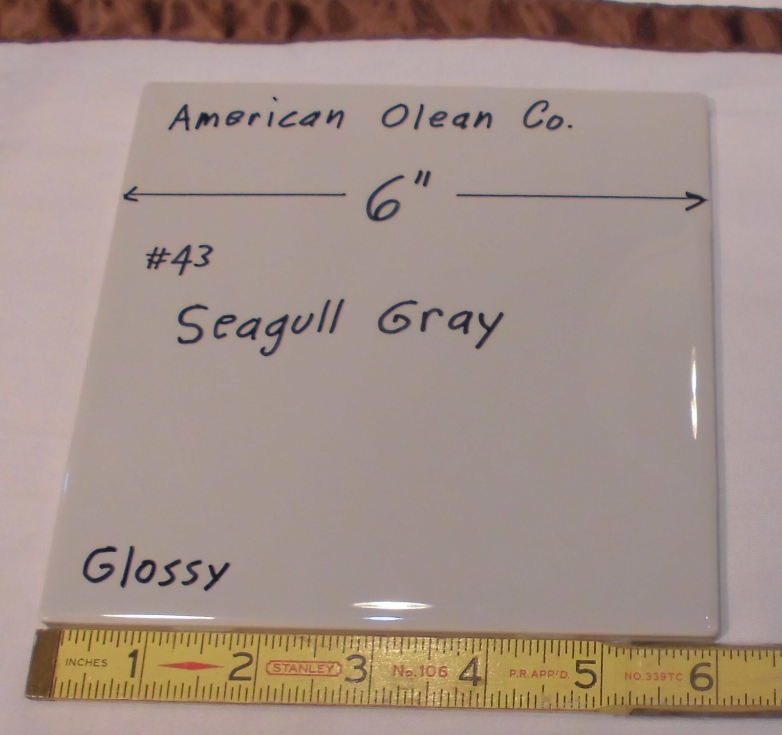 1 pc. Seagull Gray: 6″ X 6″ Glossy Ceramic Tile by American Olean Co. New Stock