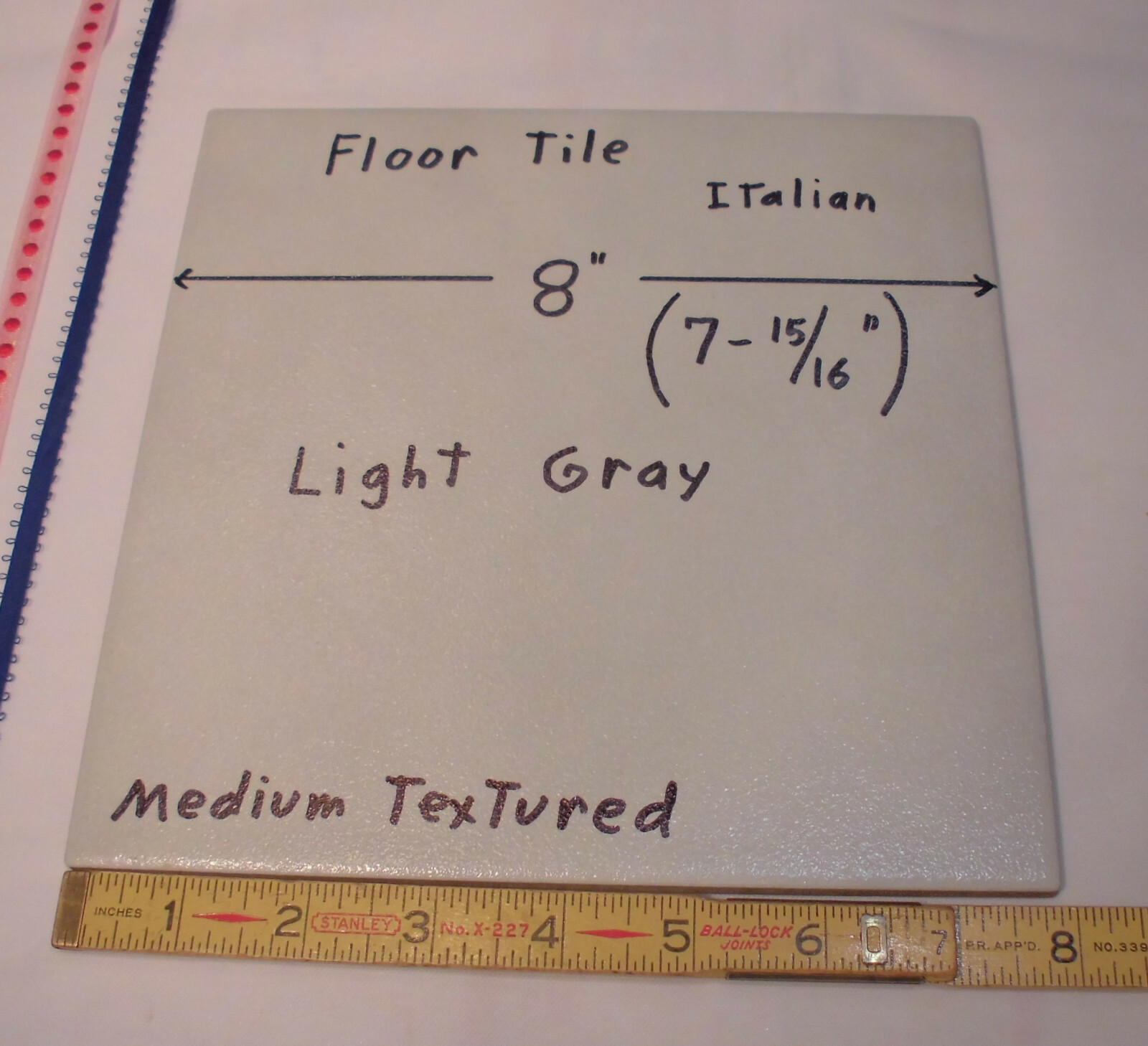 1 pc. “Light Gray” Ceramic Floor Tile 8″ X 8″ Medium Textured; Italian Made New