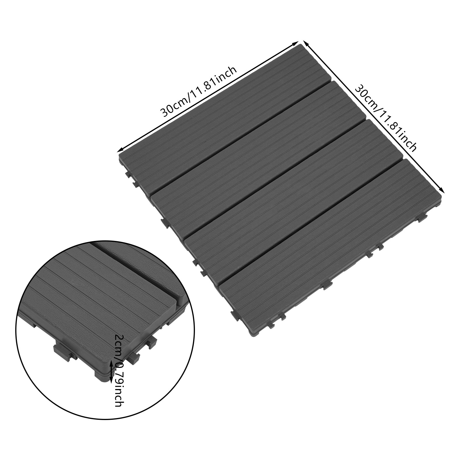 30pcs Deck Patio Tile Interlocking Plastic Flooring Pavers 11.81*11.81*0.79in