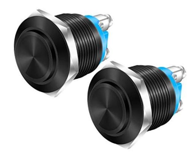 12V Momentary Horn Push Button Switch Black Metal Waterproof Round 19mm