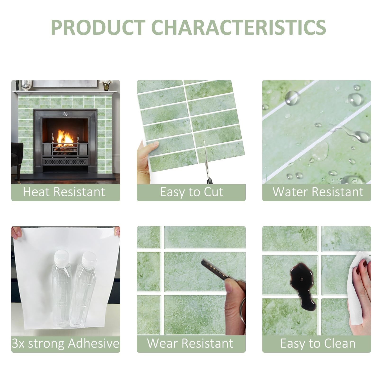 Green Peel and Stick Backsplach Tile, 12″x12″ Back Splash Stick on Tiles for …