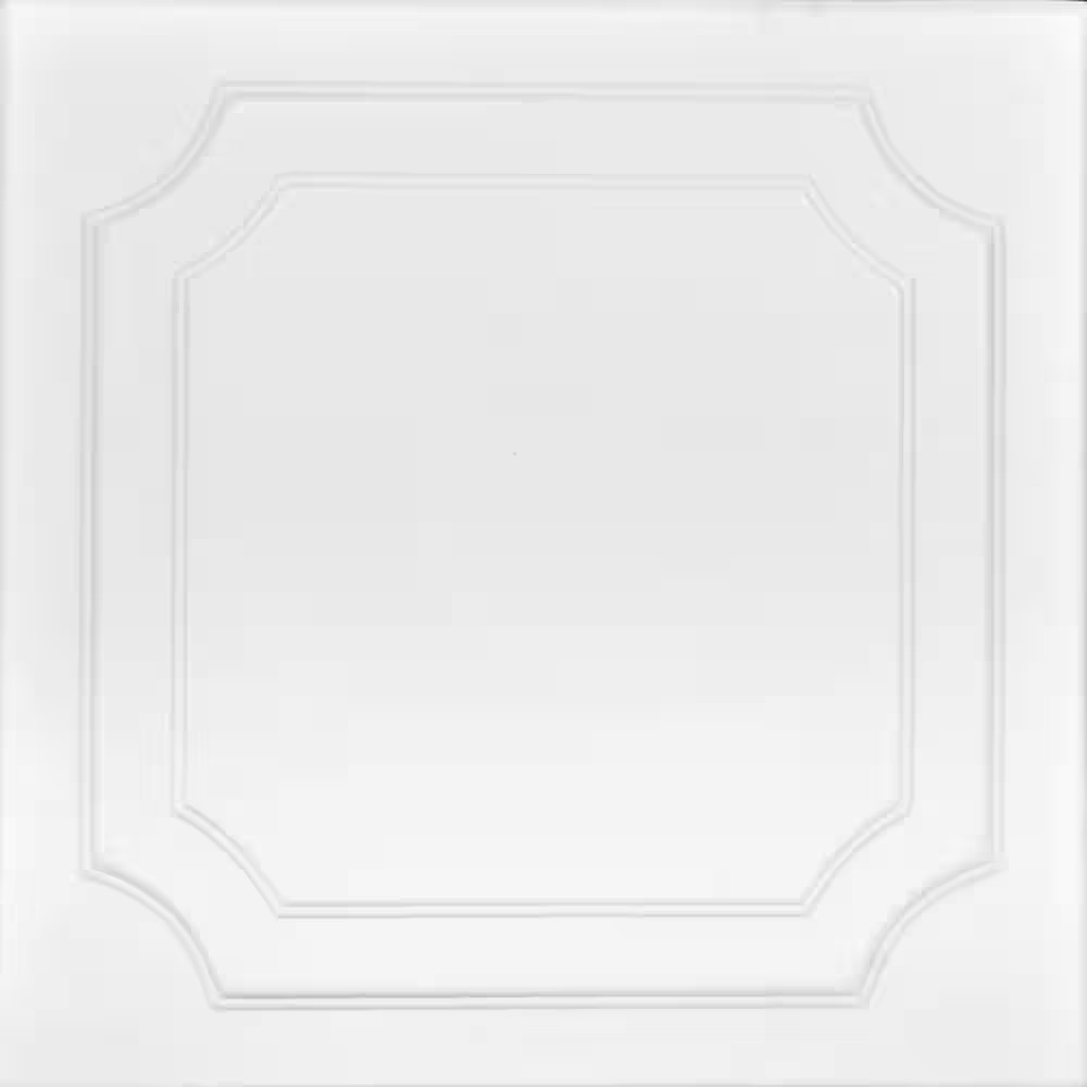 Virginian Plain White 1.6 Ft. X 1.6 Ft. Decorative Foam Glue up Ceiling Tile (25