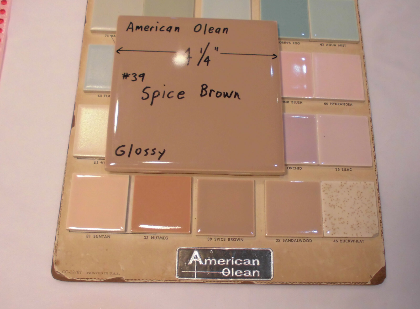 1 pc. Vintage *Spice Brown* Glossy Ceramic Tile; American Olean 4-1/4″ NOS