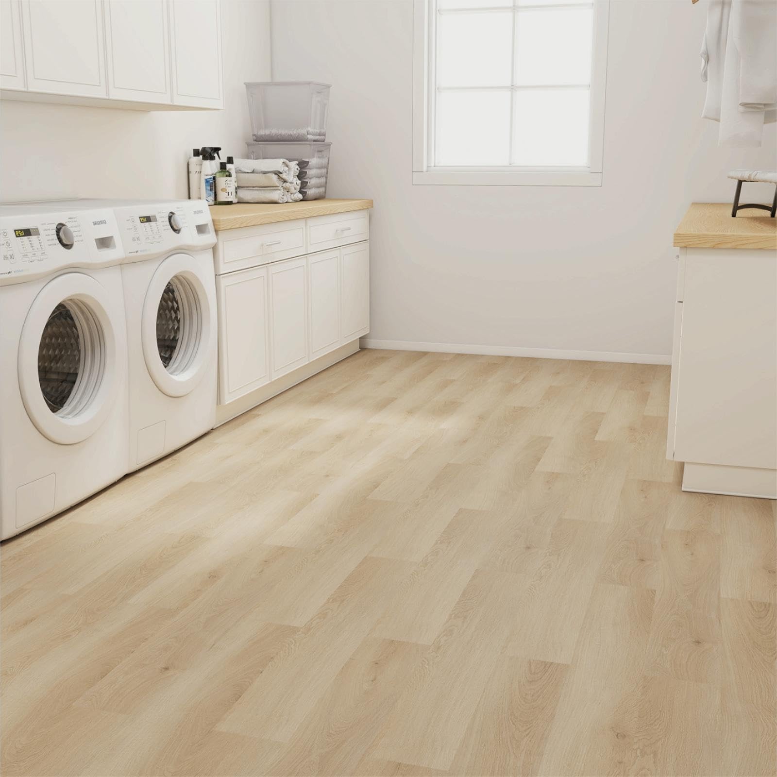 Peel and Stick Floor Tile, 54 Sq.Ft 36 Pieces 36″x6″ Long Vinyl Flooring, 1.5…