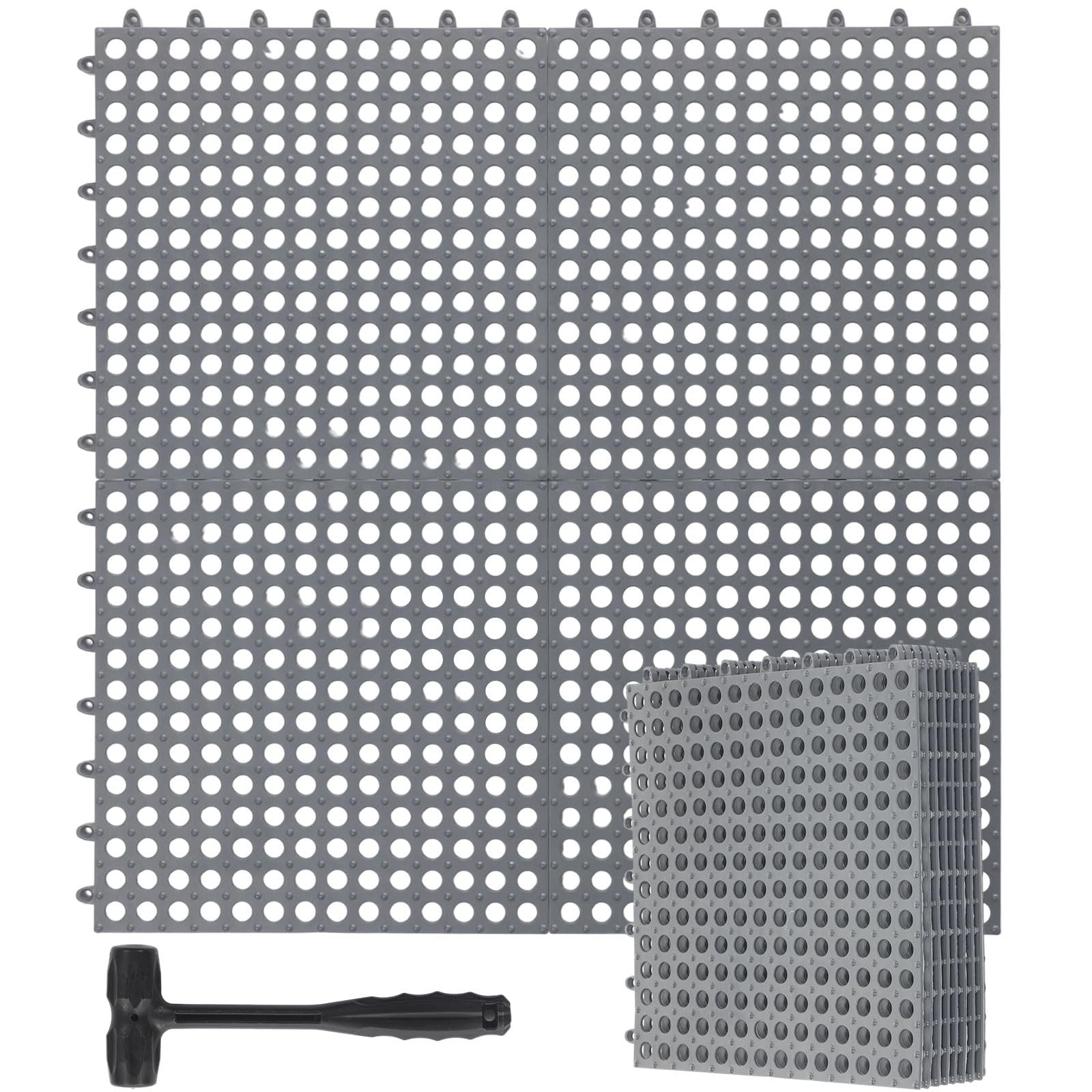 8 Pack Drainage Tiles Modular Interlocking Floor Tiles with 1 Pc Plastic Hamm…