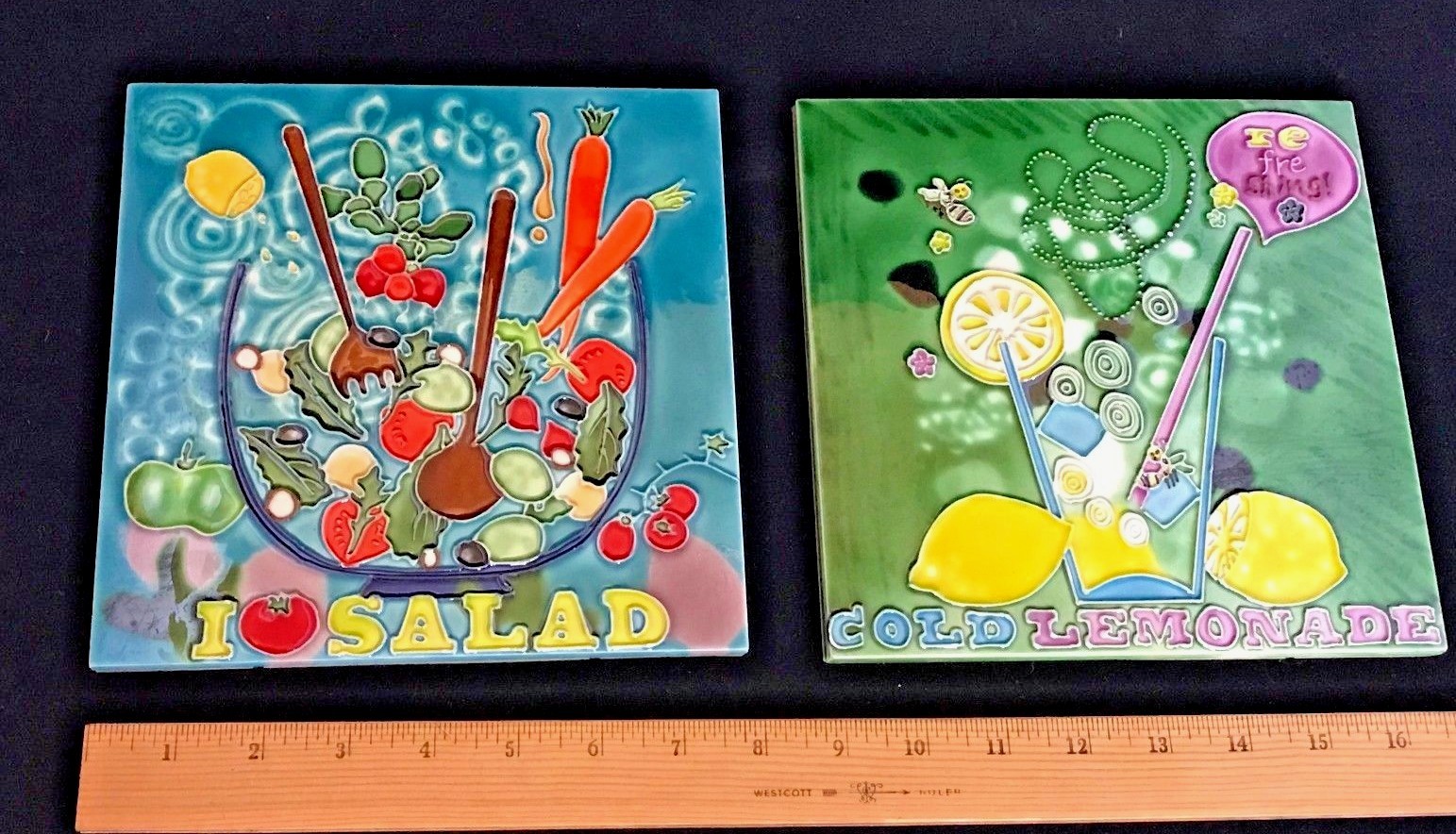 Pair of Ceramic Tile Cocktail Kitchen Art 8″ x 8″ Hand Painted
