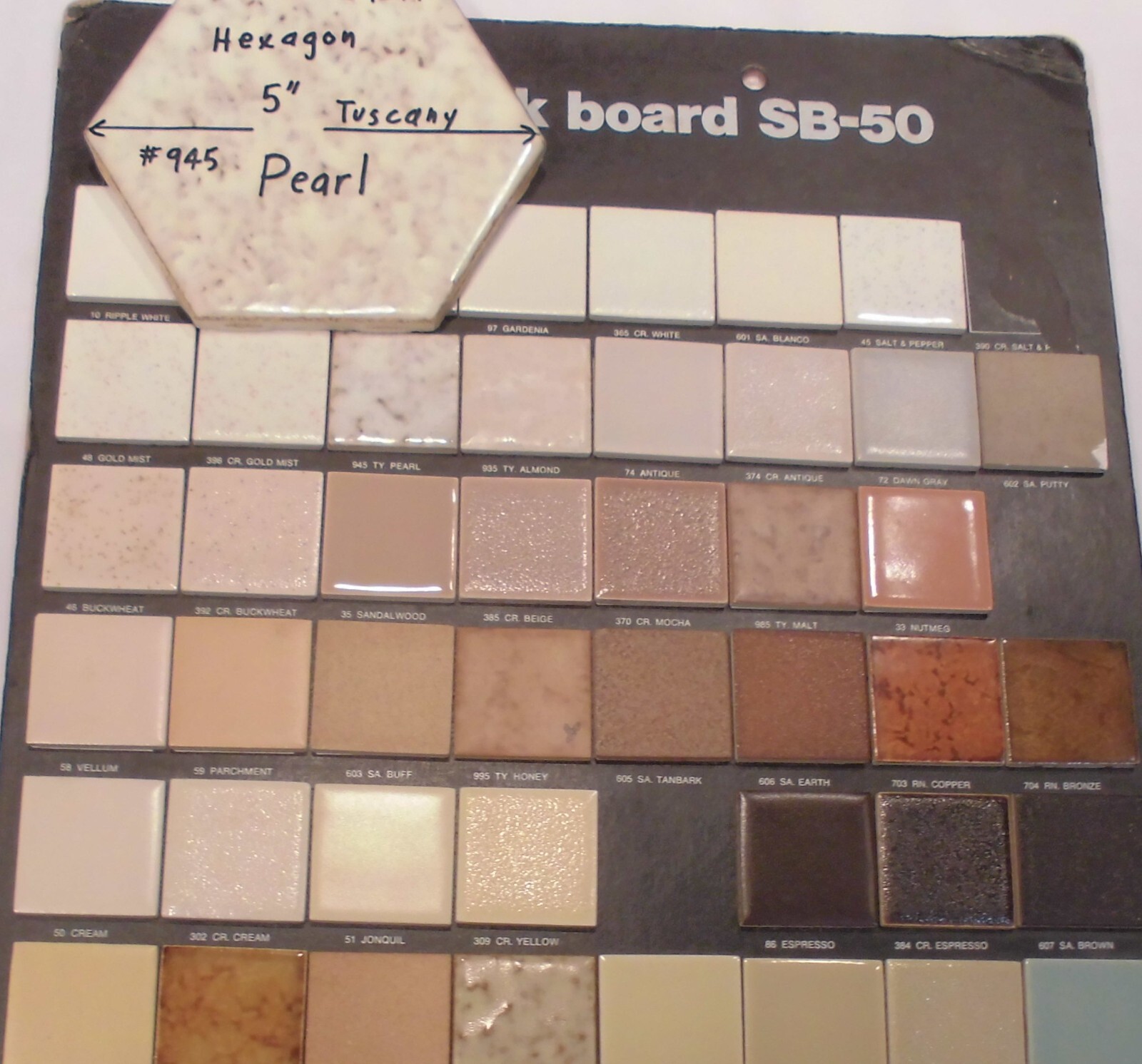 1 pc. Pearl #945 Ceramic 5″ Tile: Tuscany Glaze by American Olean, Hexagon, NOS