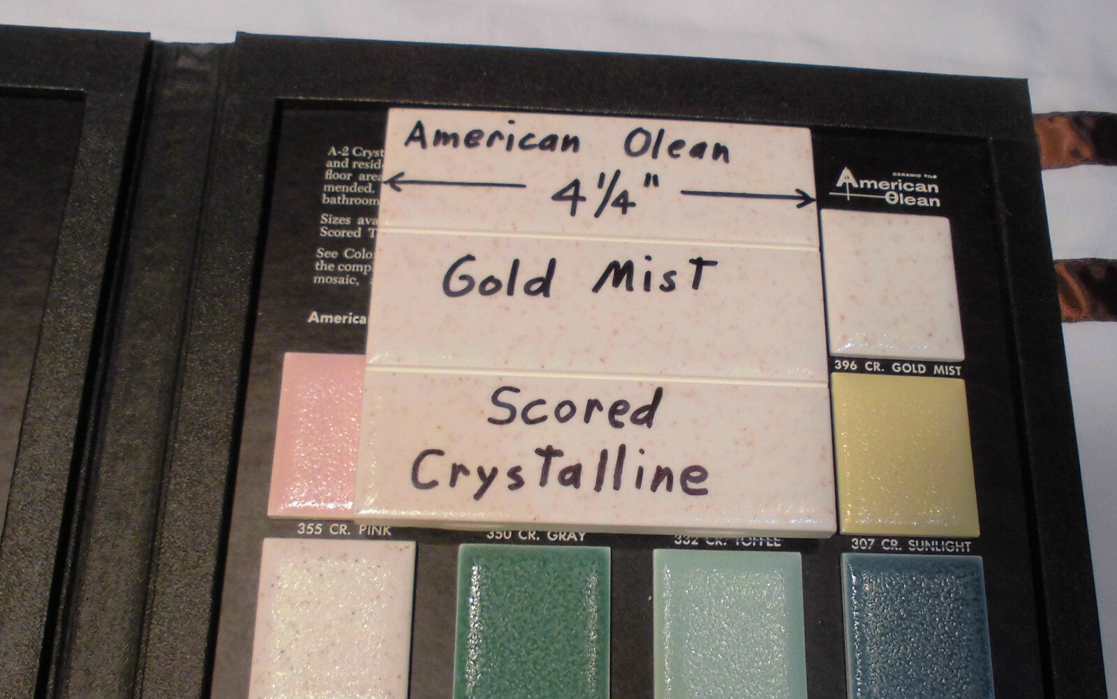 2 Ceramic Tiles *Gold Mist* Scored 3rd; Crystalline by American Olean 4-1/4″ NOS