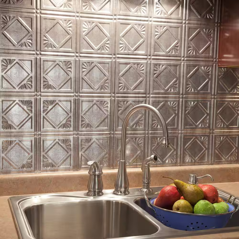 18.25 In. X 24.25 In. Crosshatch Silver Traditional Style # 4 PVC Decorative Bac