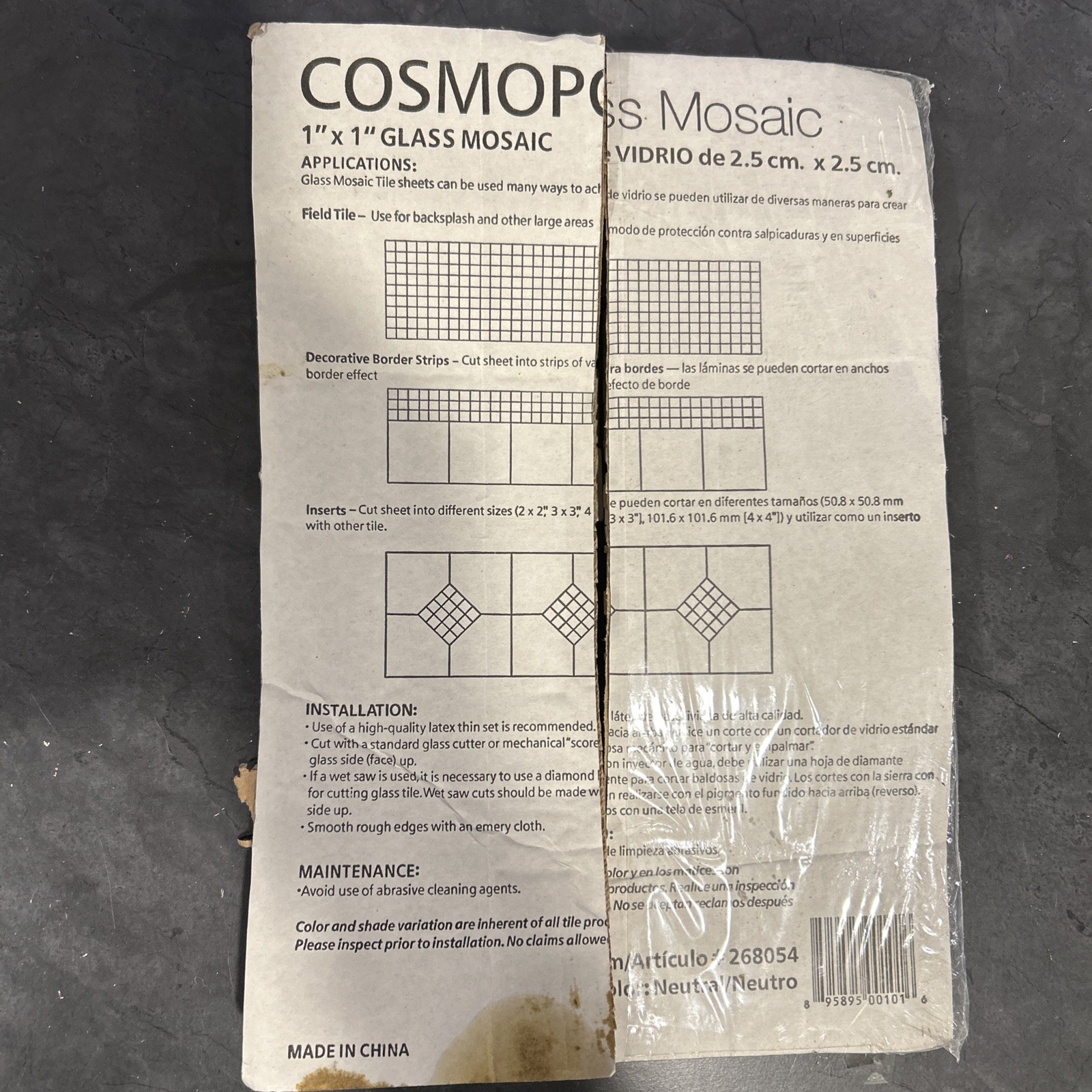 Mosaic Glass Tile 1″x1″ 1×1 Sheet Cosmopolitan Backsplash Accent Used Partial