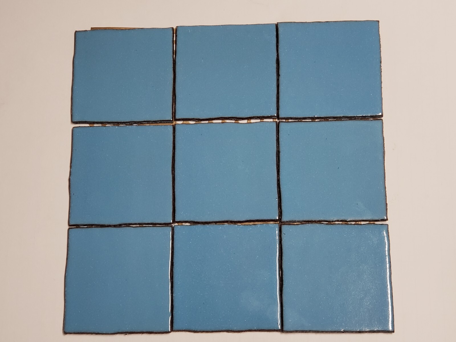 Vtg 1970s Summitville Ceramic Tile Sheet – 9 Blue Rustic 4″ x 4″, 1 sq. ft. NOS