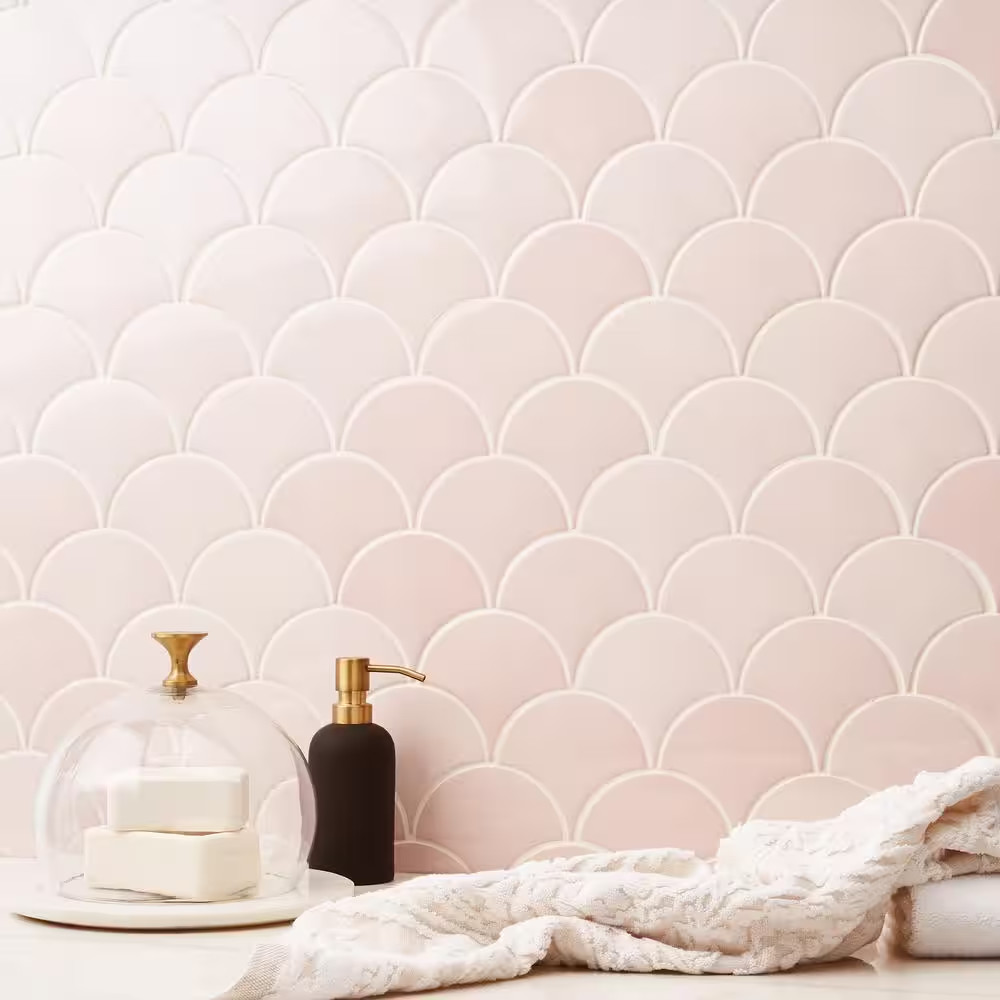 Beta Rose 2.44 In. X 5 In. Scallop Polished Ceramic Wall Tile (4.06 Sq. Ft./Case