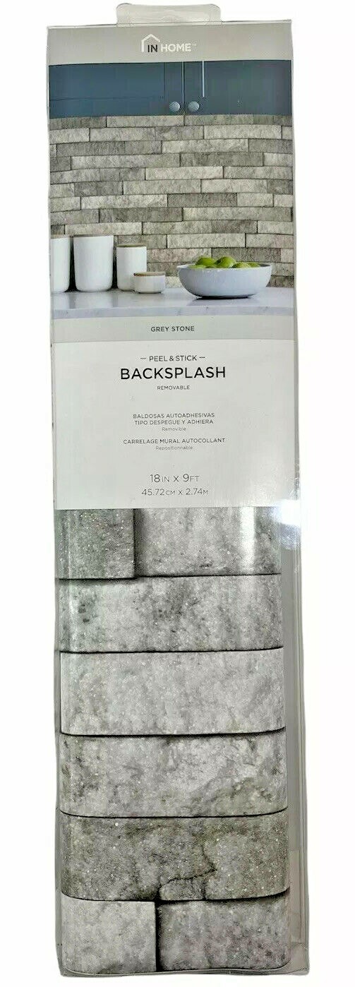 IN Home Grey Stone Wall Applique Peel & Stick Backsplash 18 IN X 9FT