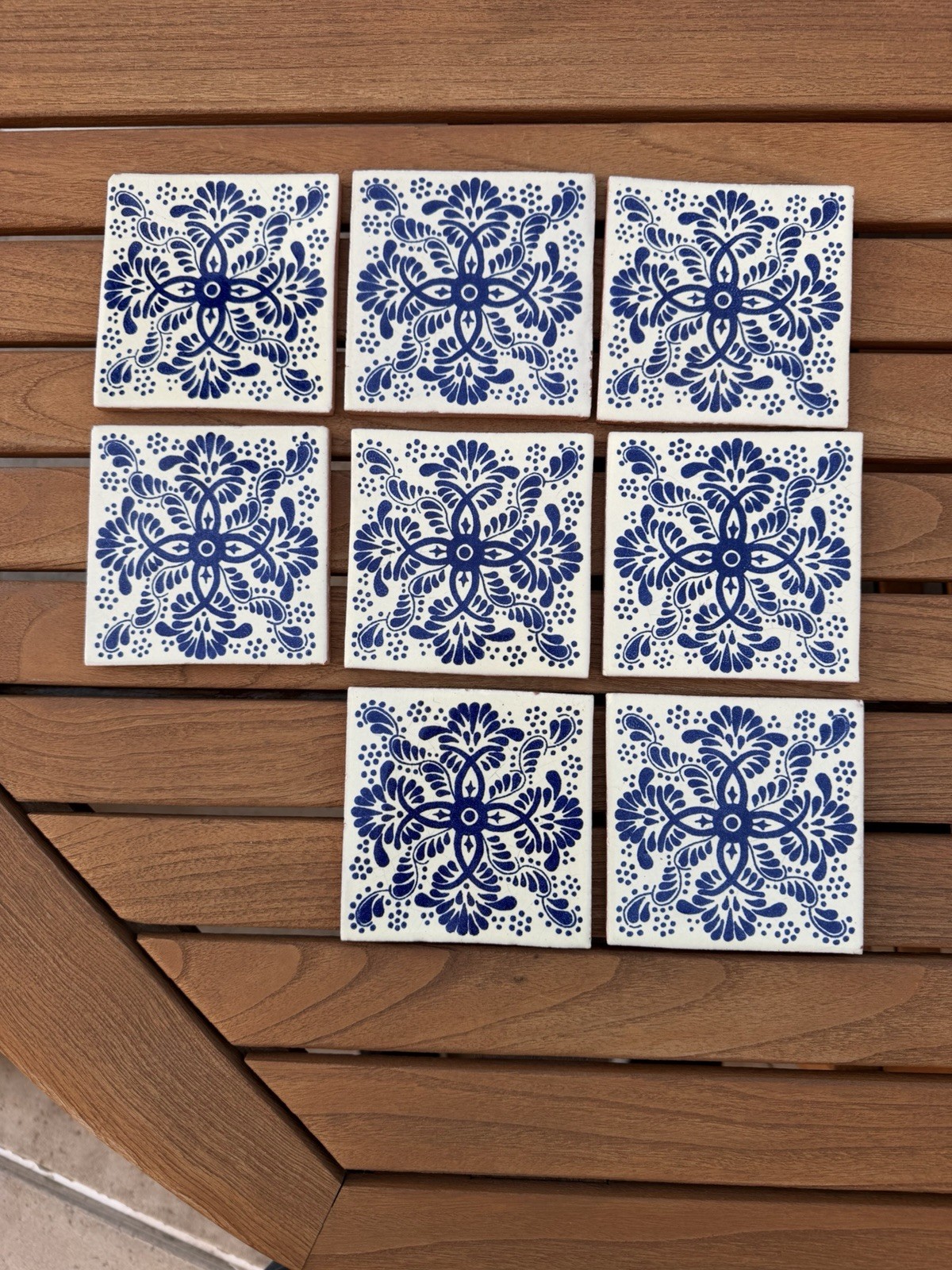 MEXICAN TALAVERA TILES 4×4 TERRACOTTA & WHITE BLUE FOLK ART