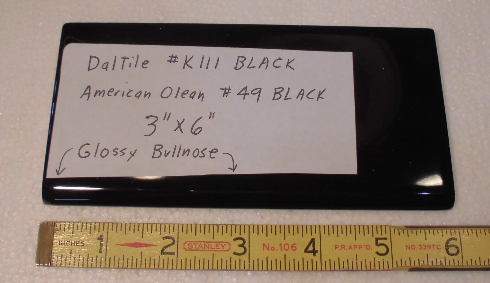 Gloss Black 3″ x 6″ Ceramic Tile Bullnose Trim Edge Subway by American Olean NEW